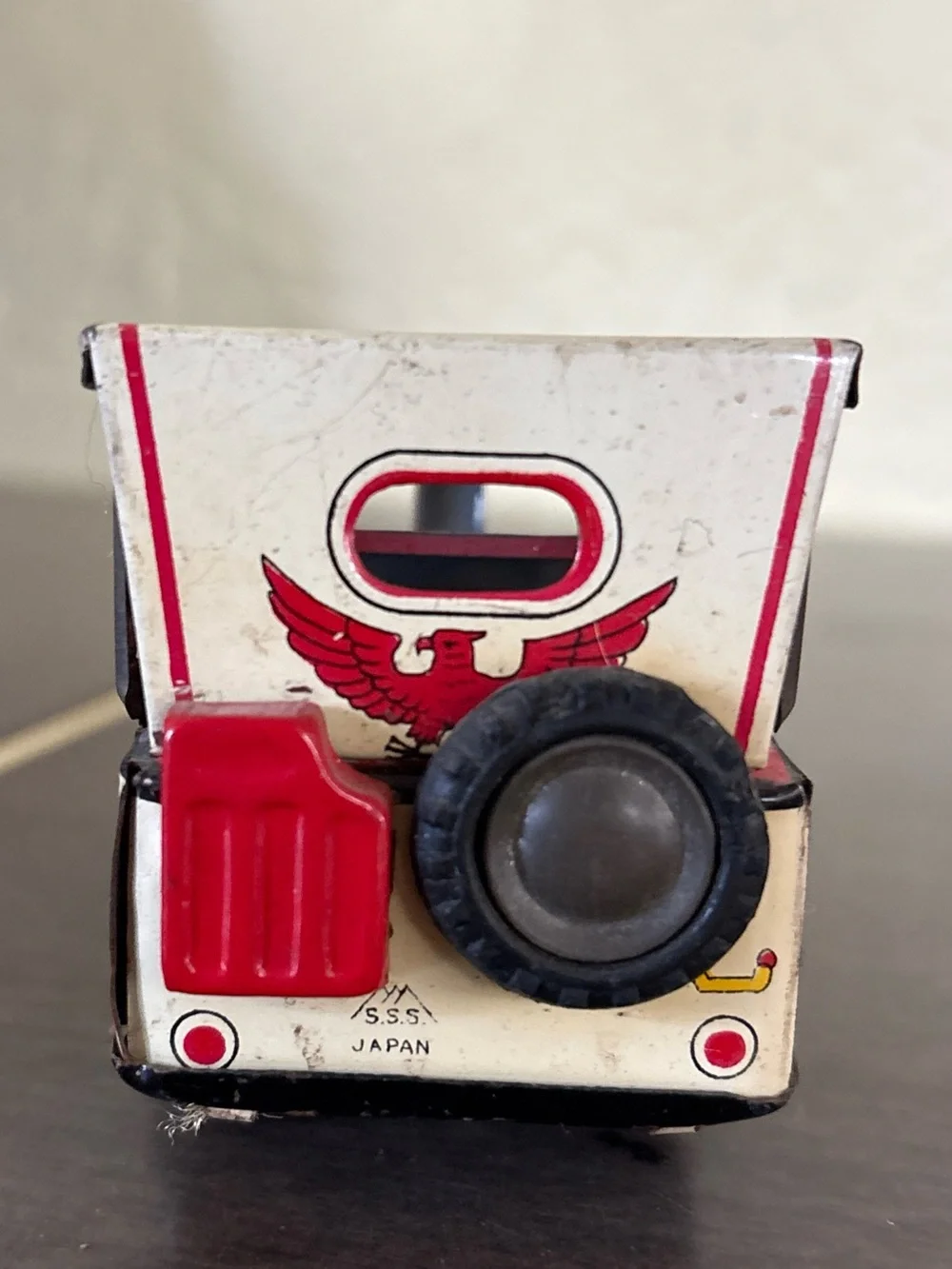 Vintage Toy M.P.  Jeep SSS Japan 1950s Tin Litho Friction Powered